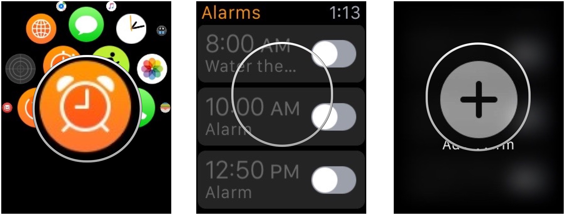 Открытие приложения будильника на Apple Watch
