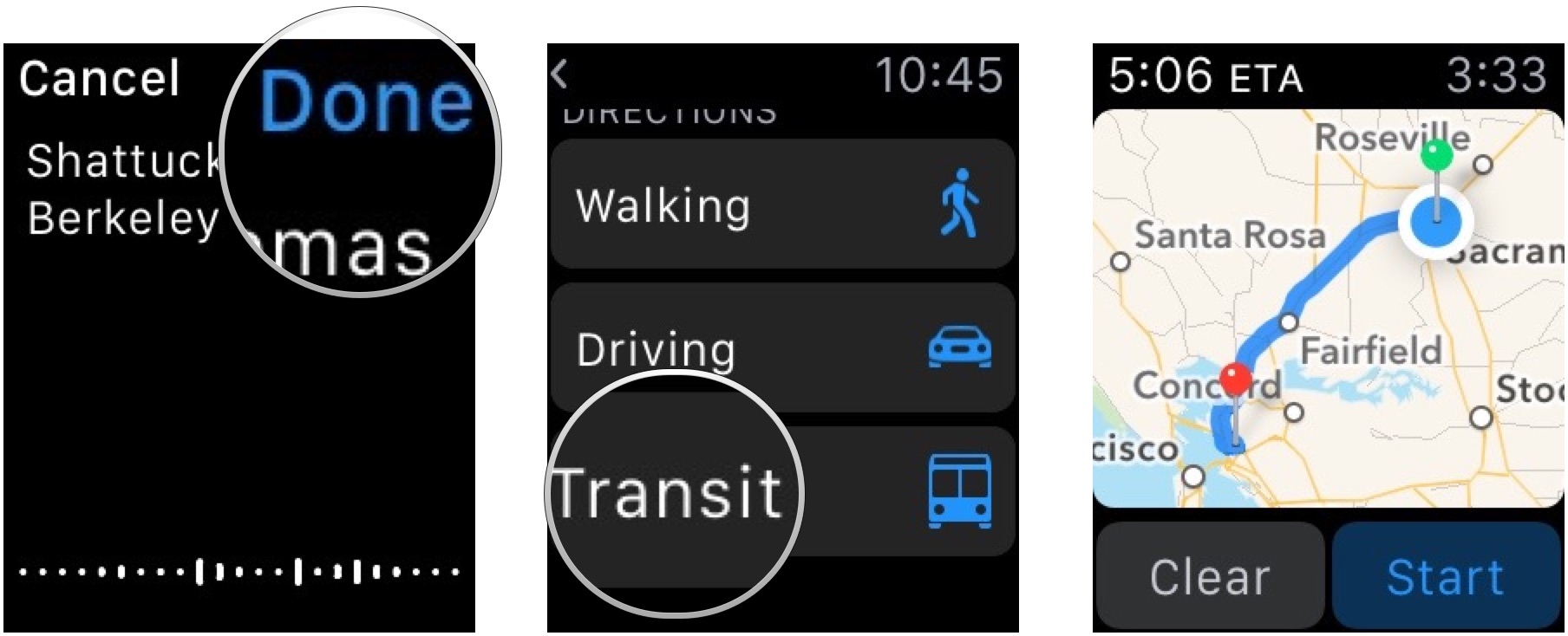 Выбор маршрута общественного транспорта в Apple Maps