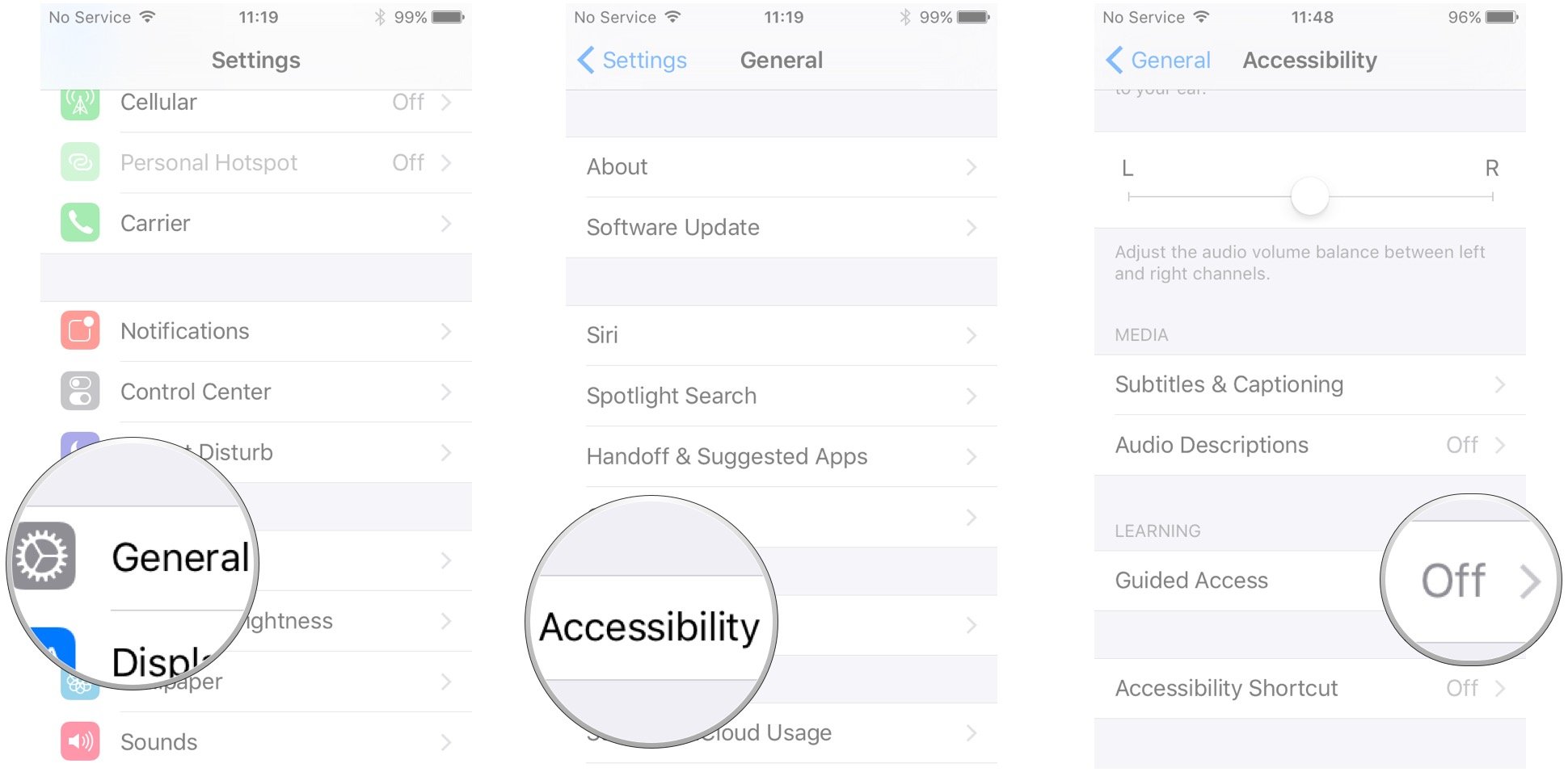 Tap General, tap Accessibility, tap Guided Access