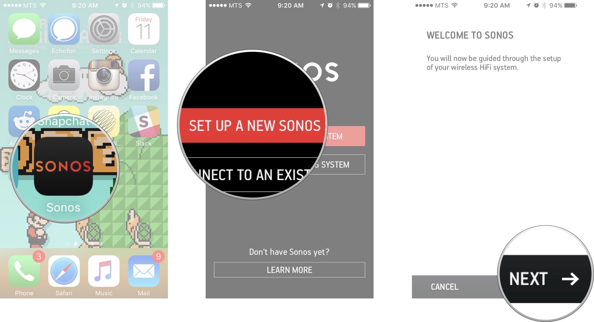 Запустите приложение Sonos Controller.  Нажмите настроить новую систему Sonos, а затем нажмите «Далее».