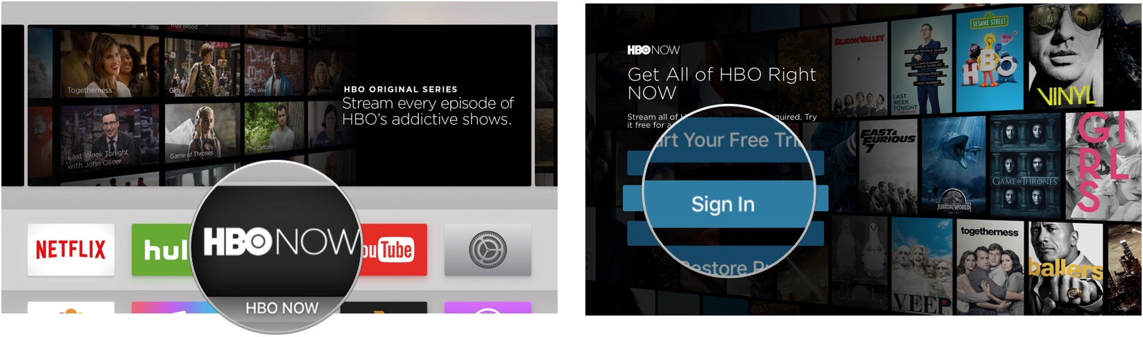 Signing into HBO Now on Apple TV