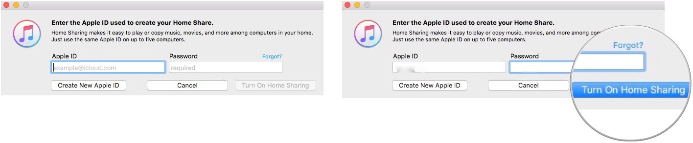 Signing into Home Sharing on Mac