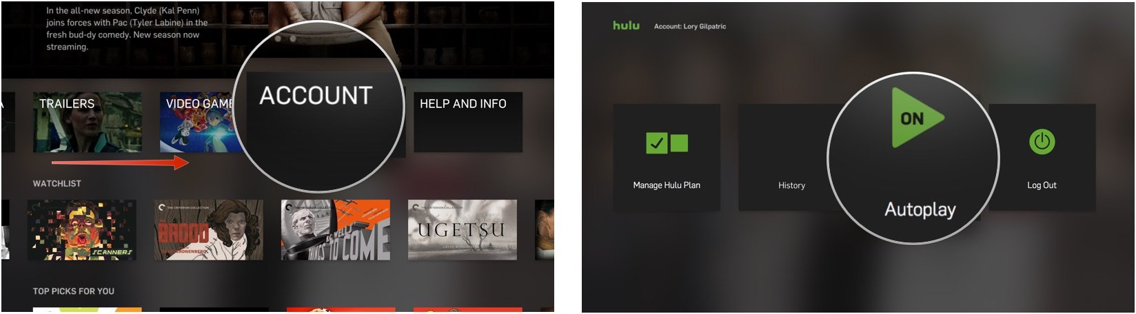 Turning on Autoplay in Hulu on Apple TV