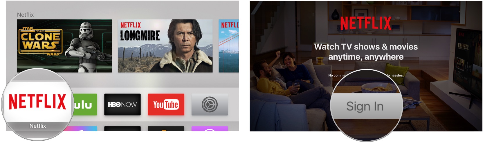 Вход в Netflix на Apple TV