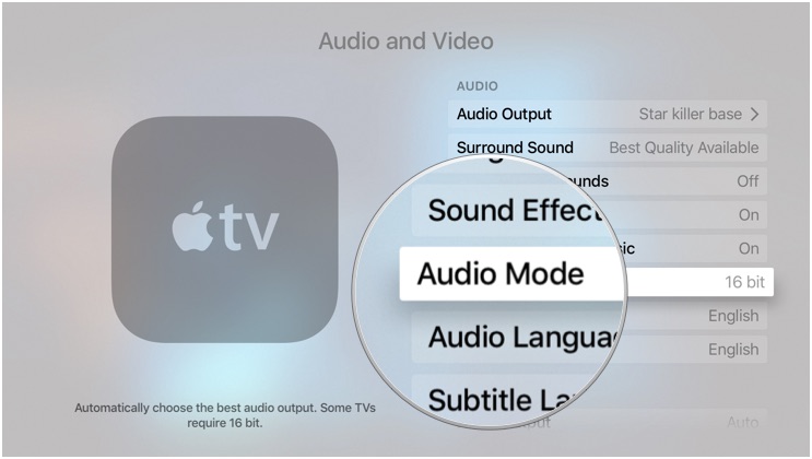Выбор 16-битной версии на Apple TV