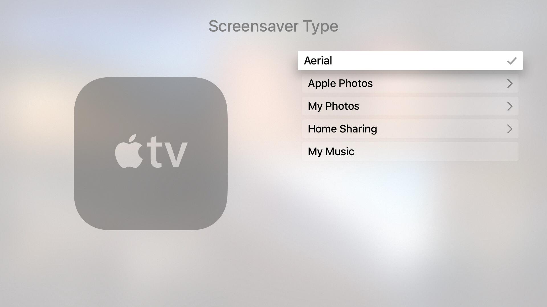 Выбор типа заставки на Apple TV