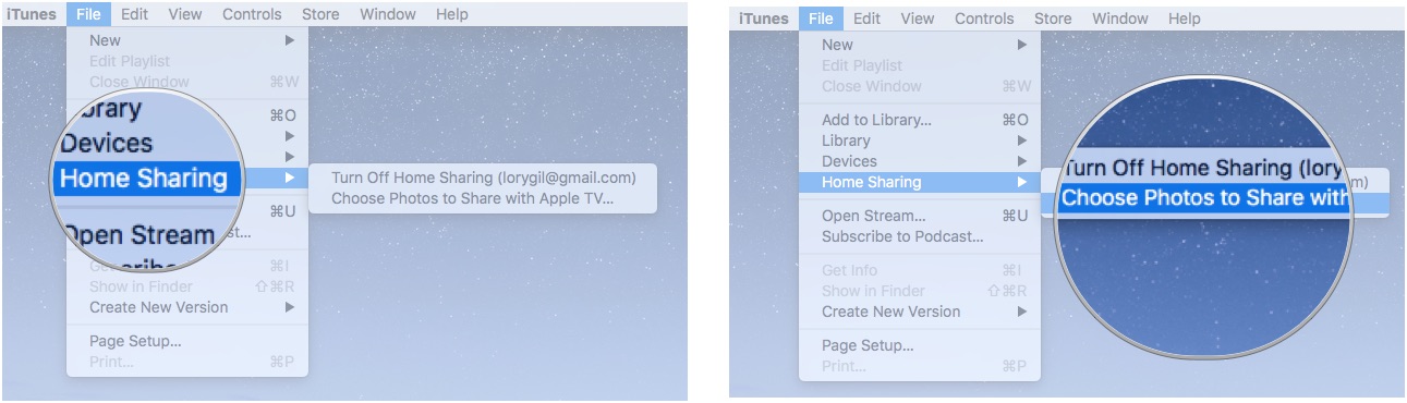 Selecting Home Sharing options on Mac