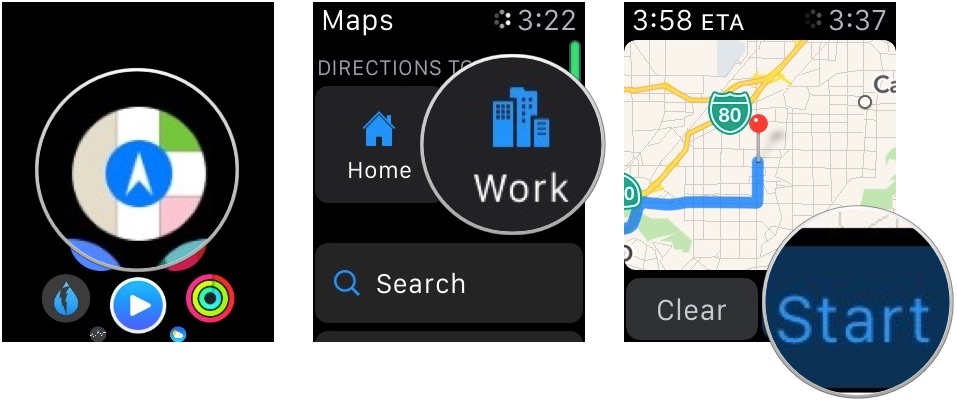 Переход к дому или работе в Apple Maps на Apple Watch