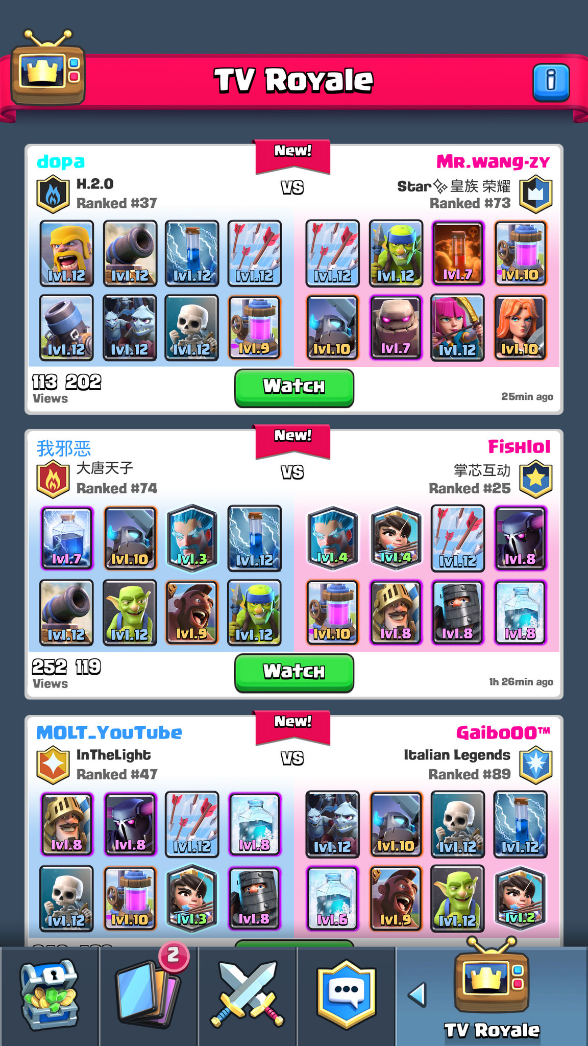 From TV Royale you can watch battles between top-ranked players...