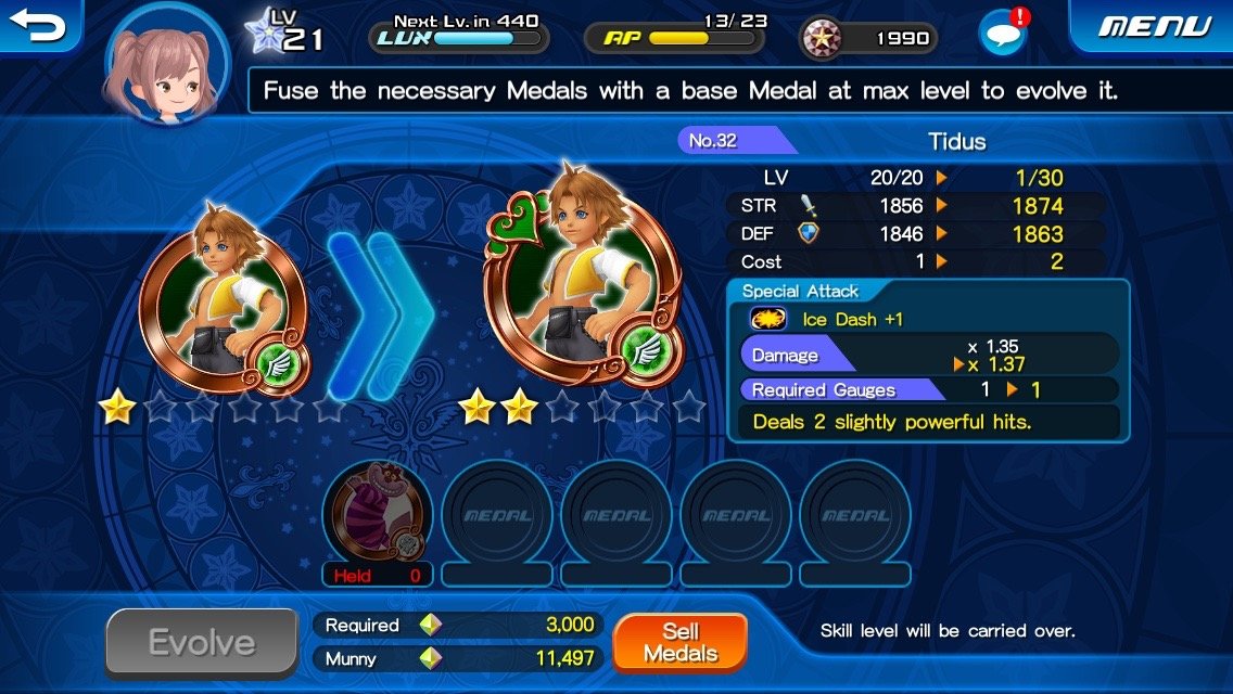 Evolving Medals in Kingdom Hearts Unchained X