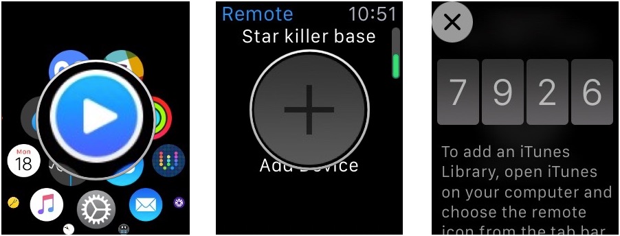 Adding a device in Remote app on Apple Watch