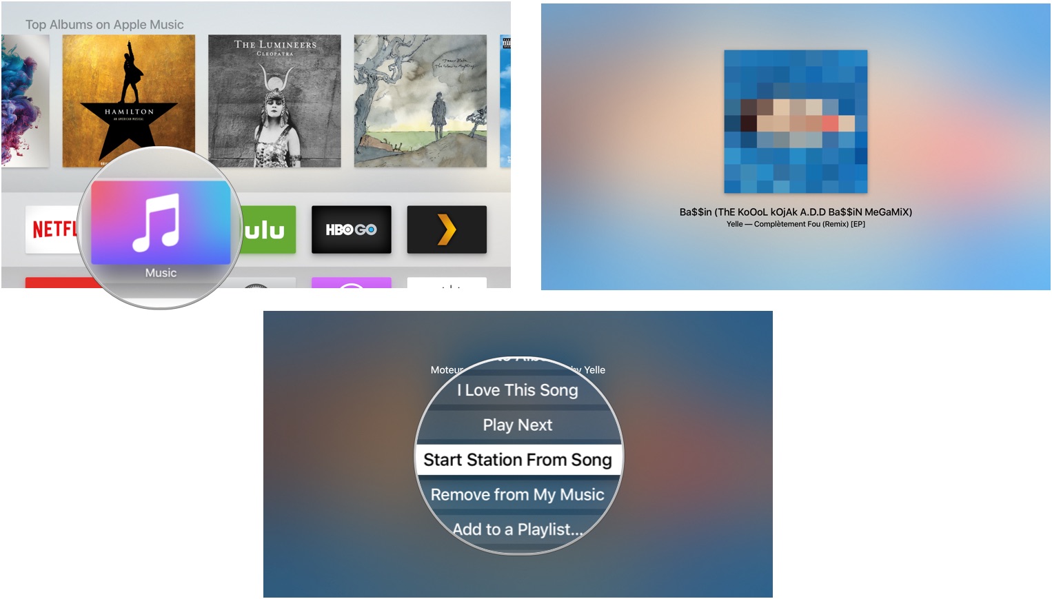 Запуск радиостанции на основе песни в Apple Music на Apple TV