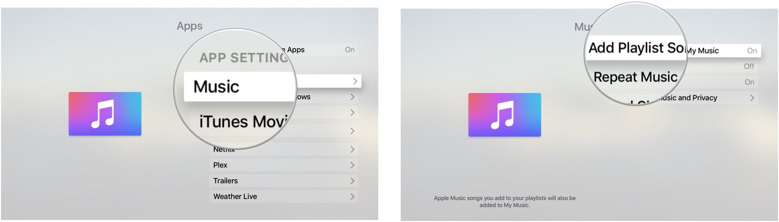 Adding playlists songs to My Music on Apple TV