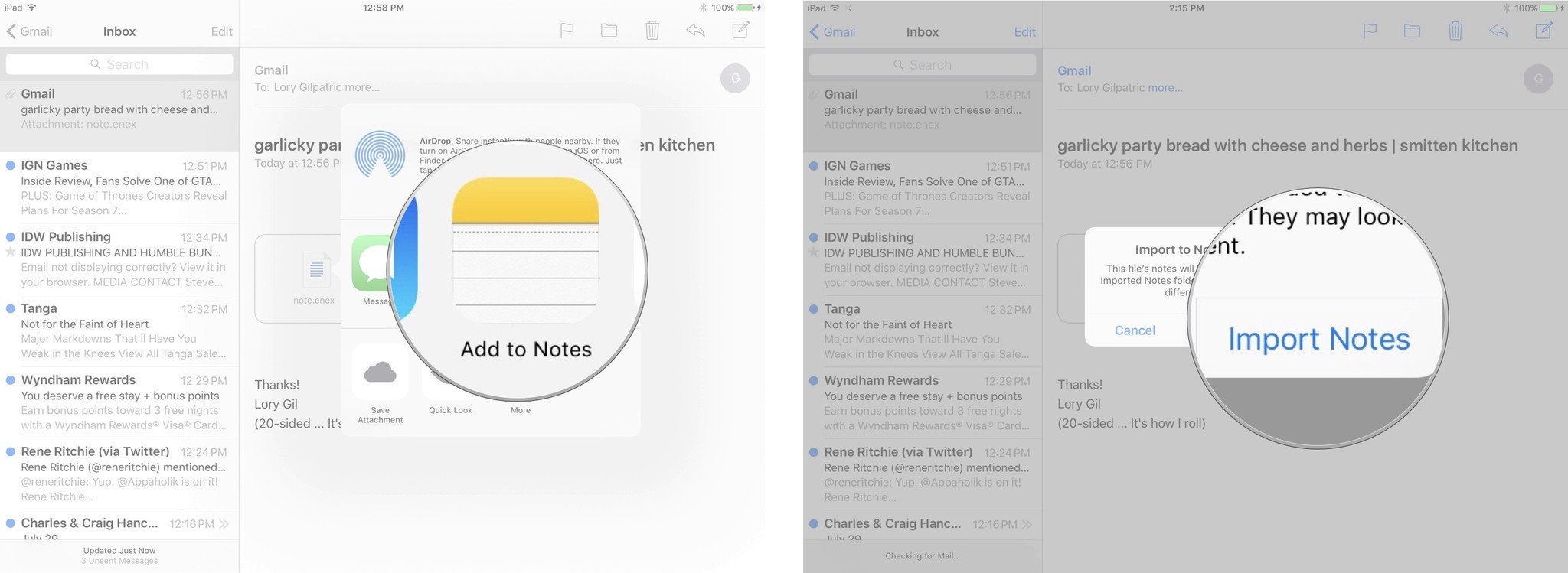 Importing files to Notes in Mail on iPad