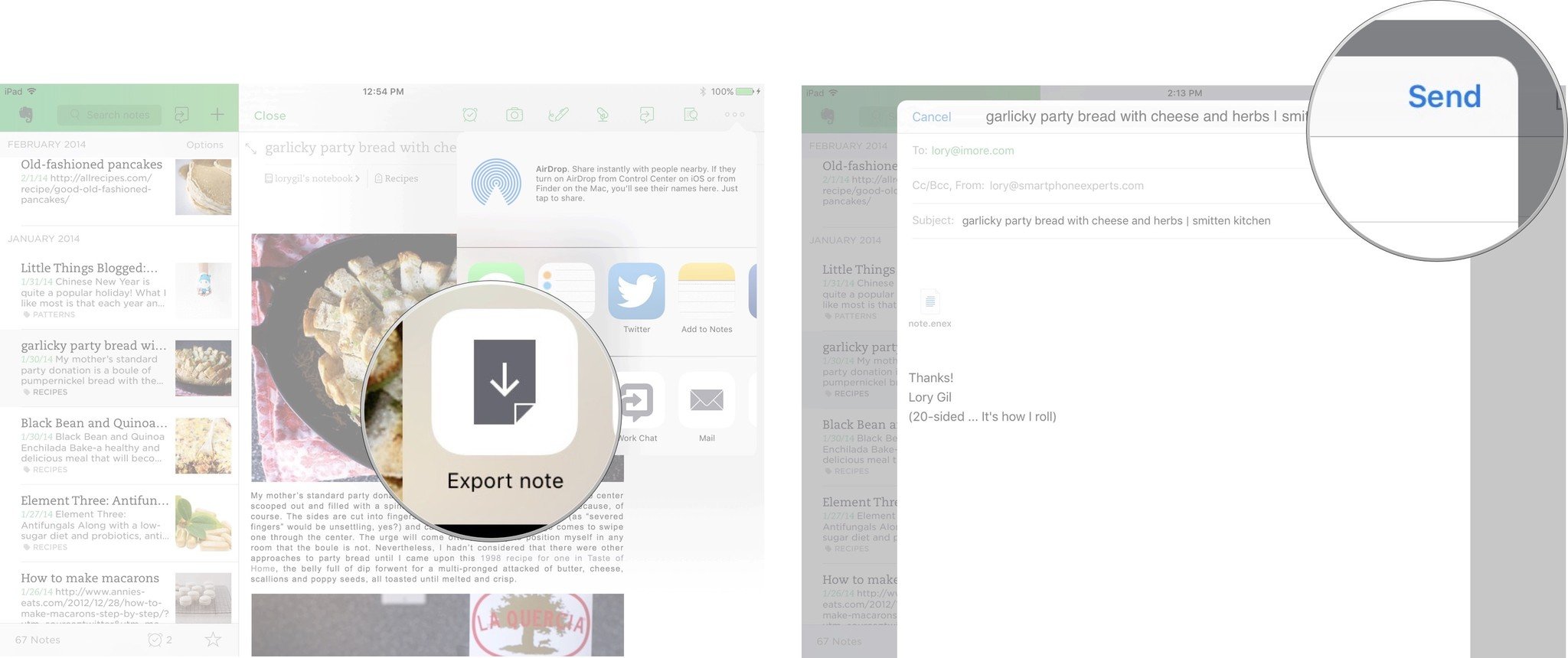 Exporting notes in Evernote on iPad