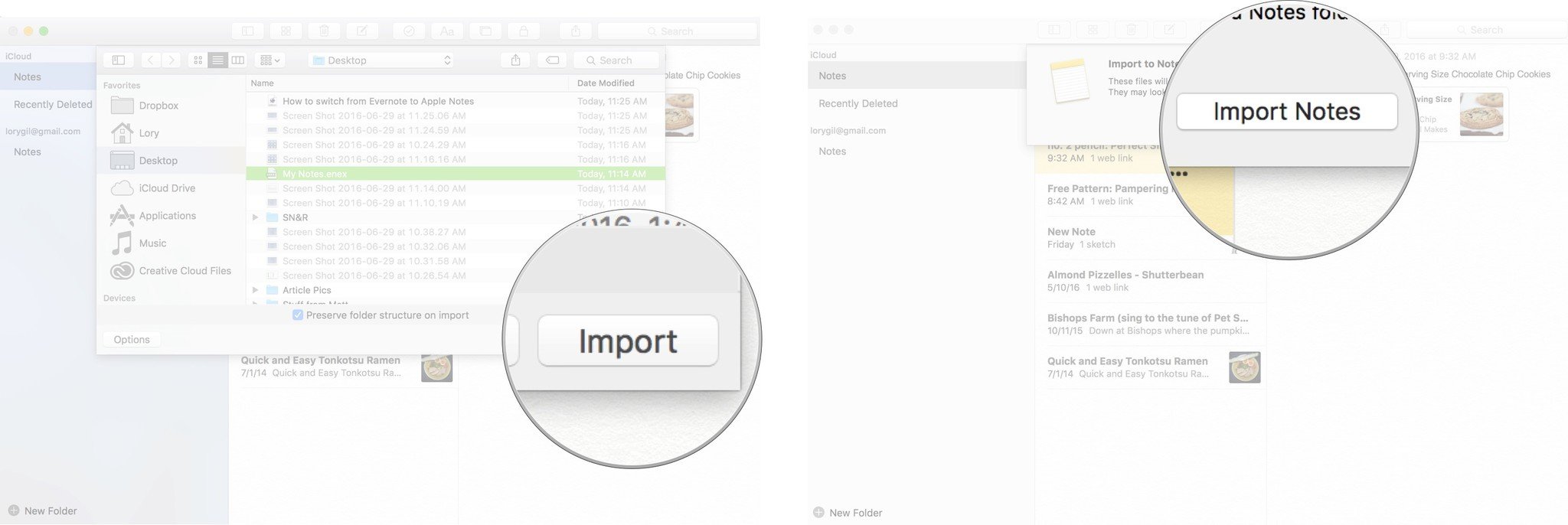 Импорт заметок в приложении Notes на Mac