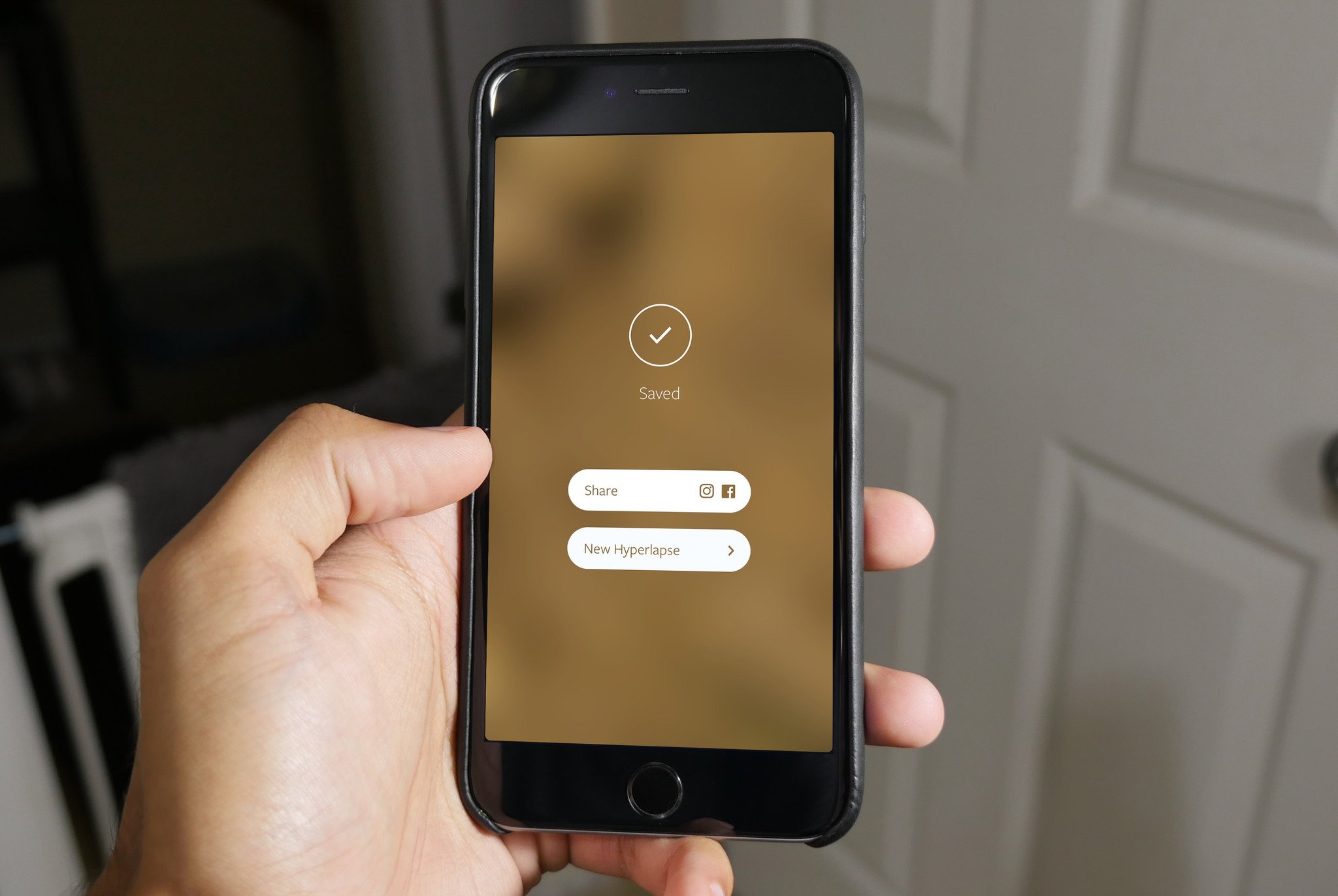 An iPhone 6s Plus is shown with the save screen dialogue in Hyperlapse.