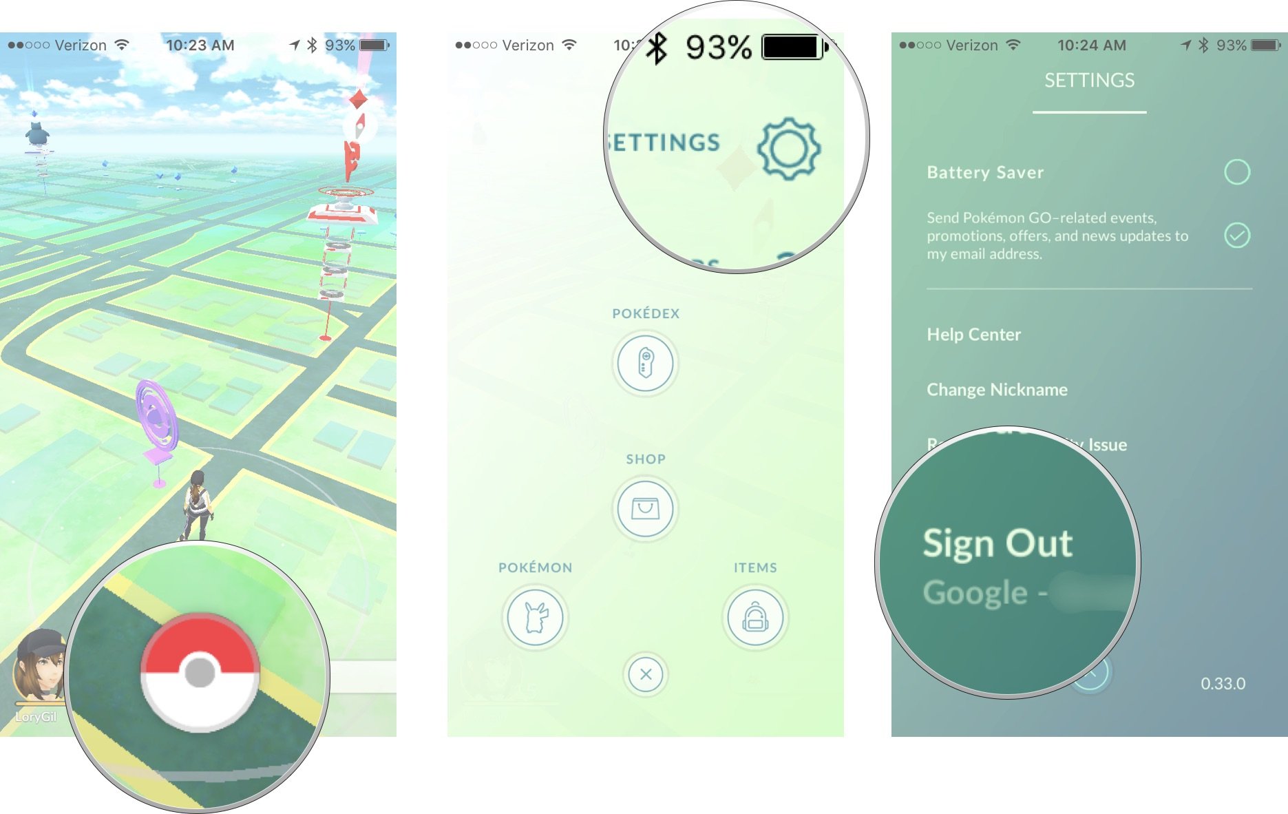 Pokemon Go sign out iPhone screenshot