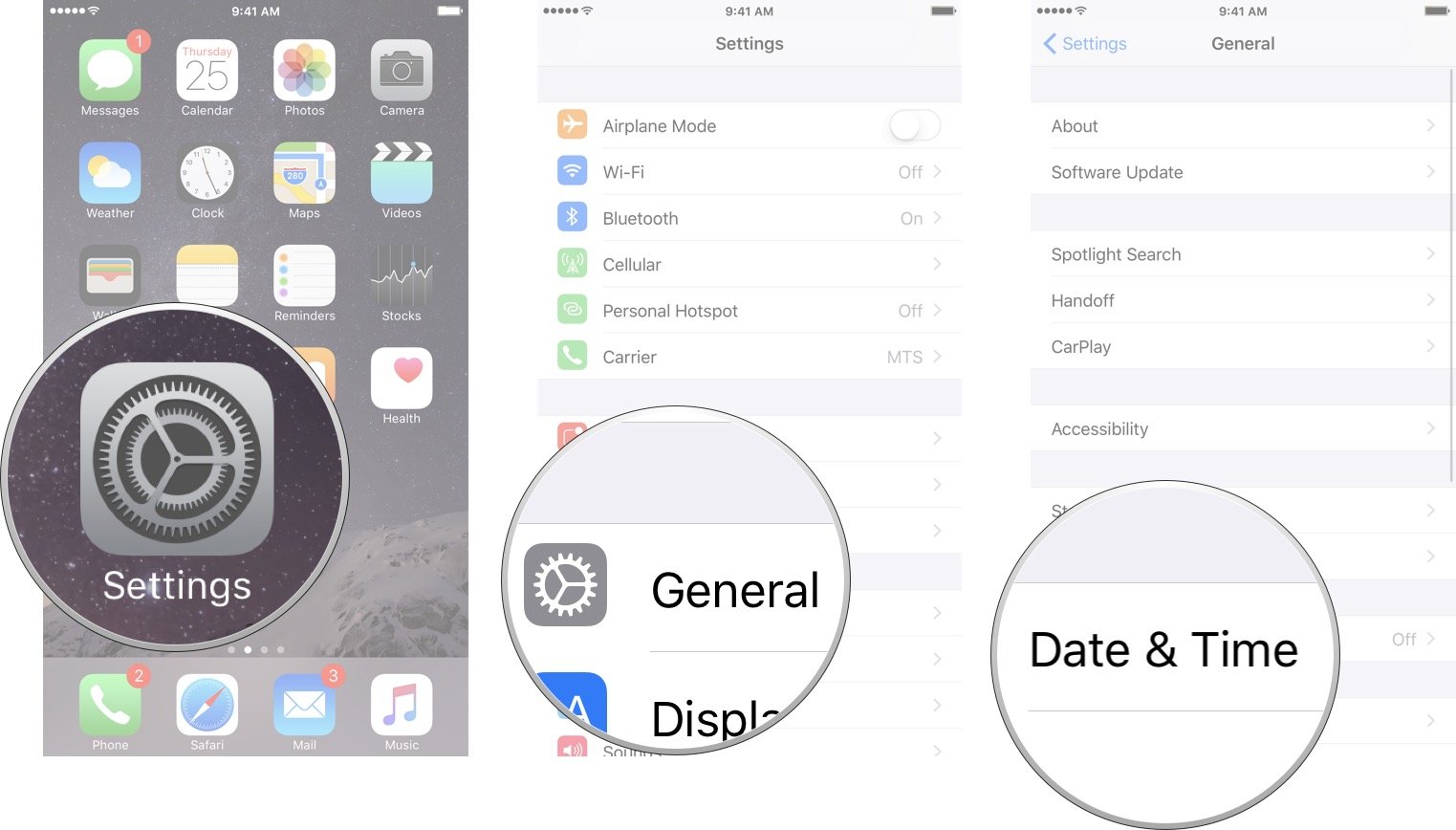 Launch the Settings app, tap General, and then tap on Date & Time.