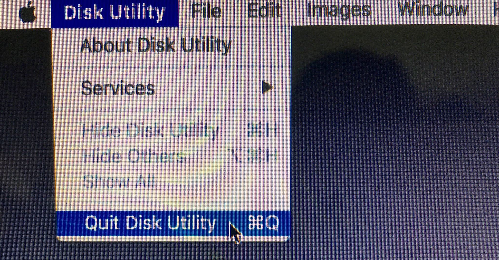 Quitting Disk Utility