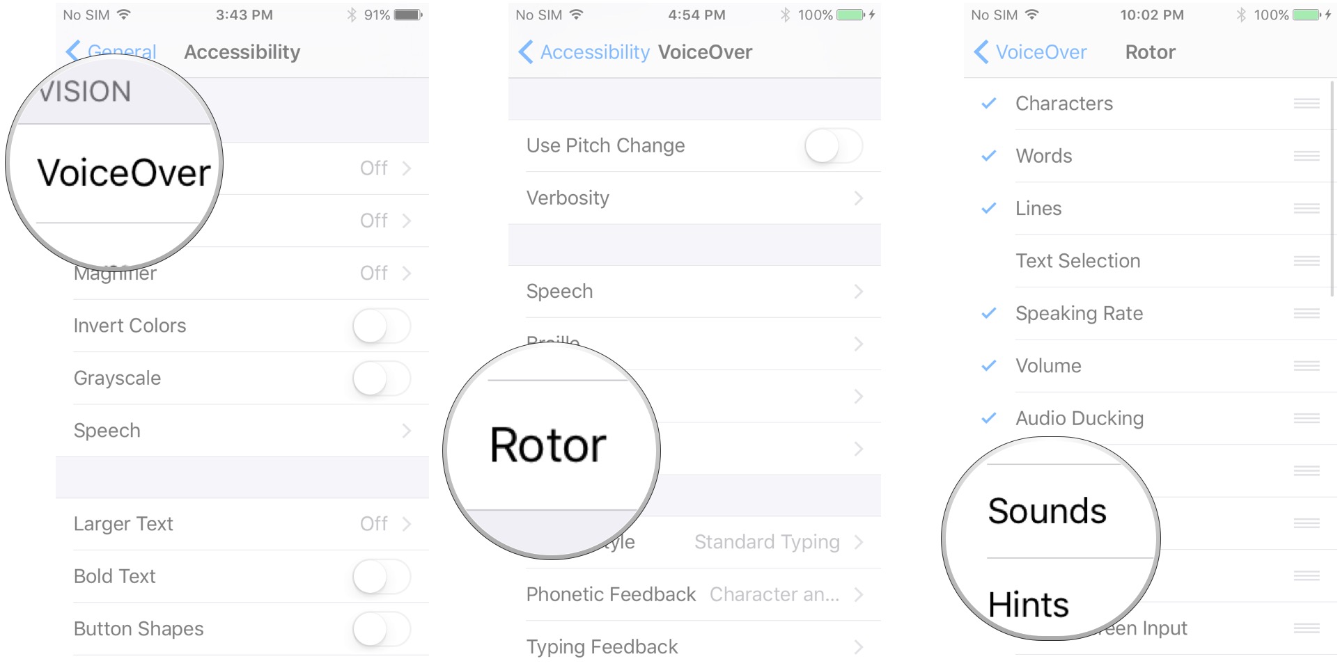 Tap VoiceOver, tap Rotor, tap each rotor option you want to add