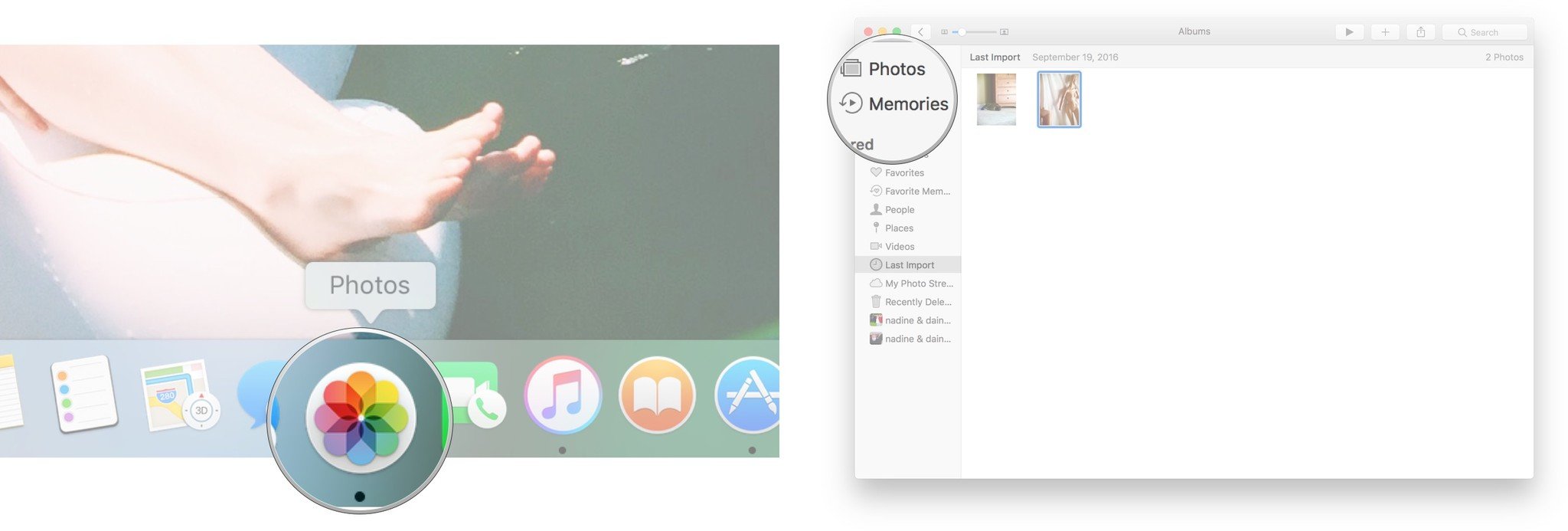 Launch the Photos app and click Memories on the menu on the left of the screen.
