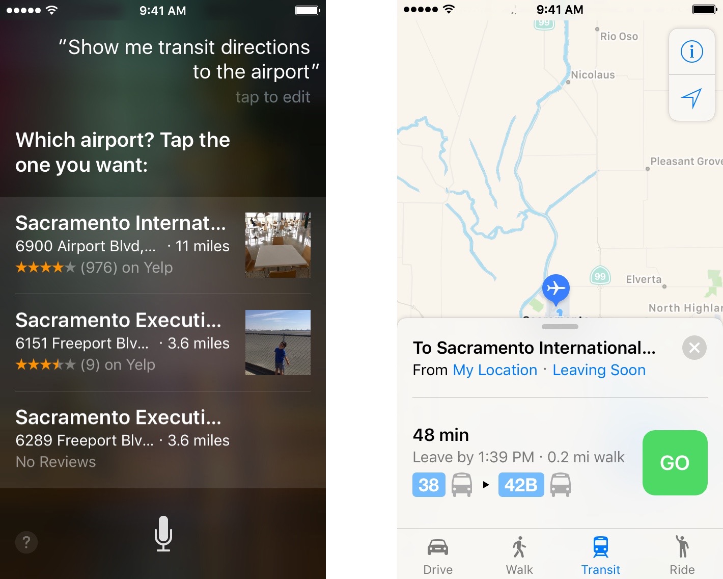 Siri помогает с маршрутами общественного транспорта