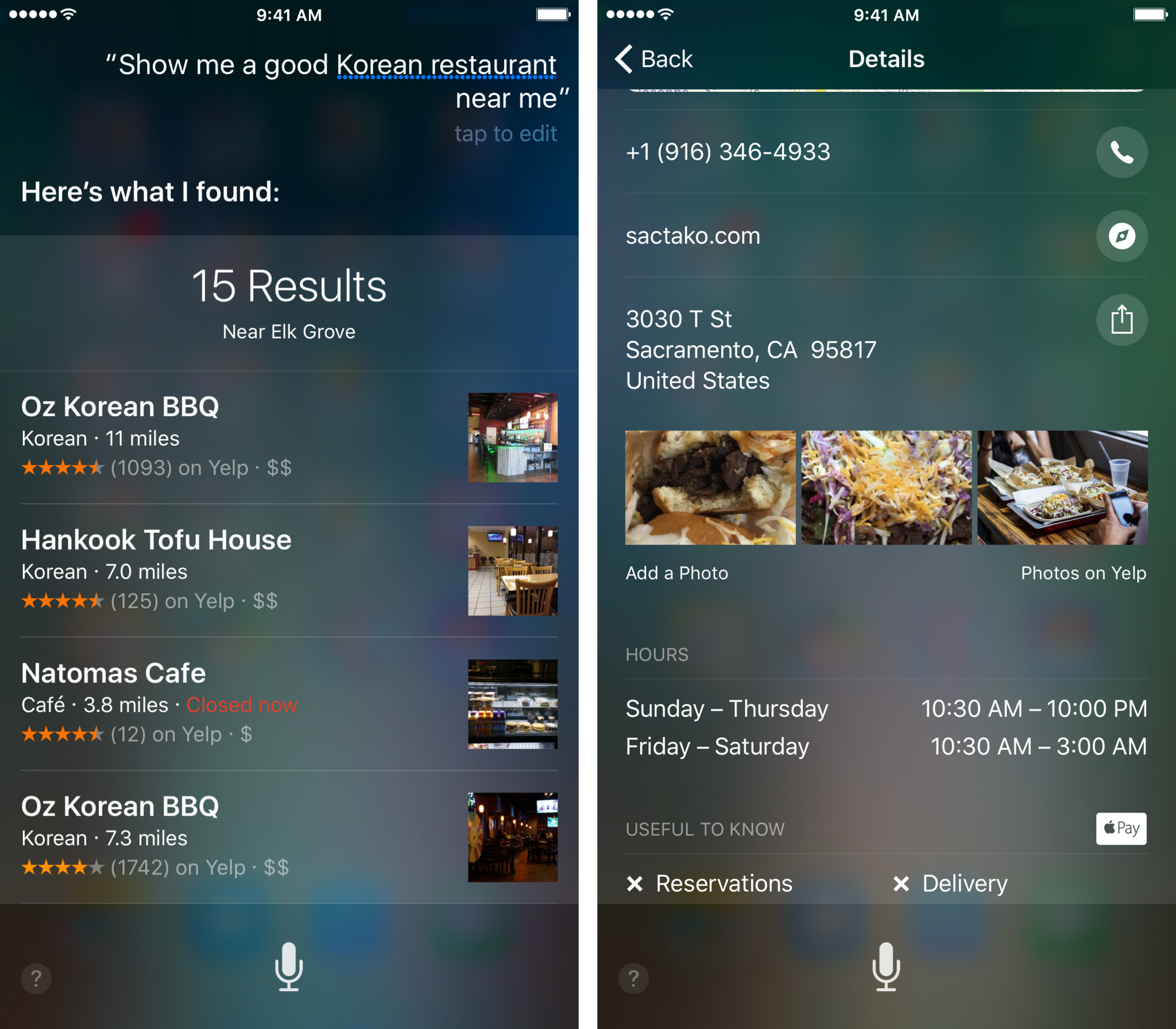 Ask Siri for types of restaurants