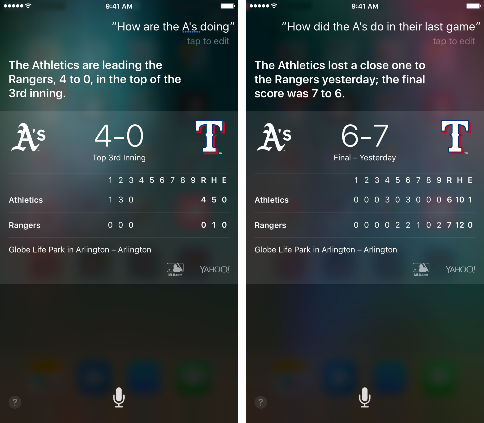 Ask Siri the score of the game