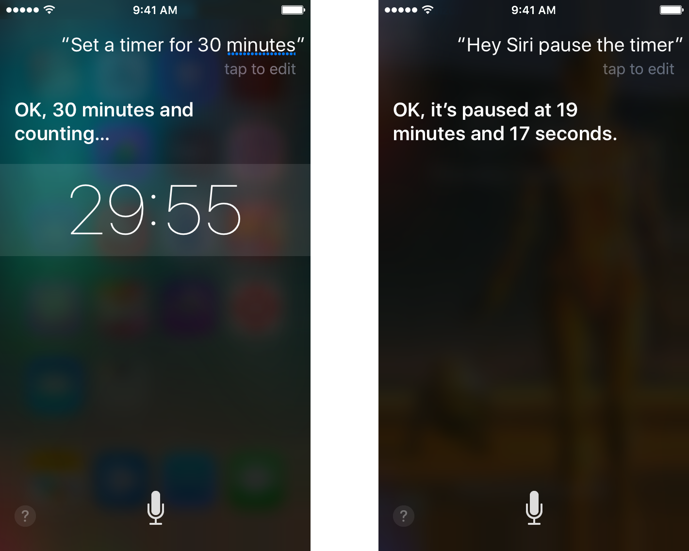 Pausing a timer with Siri