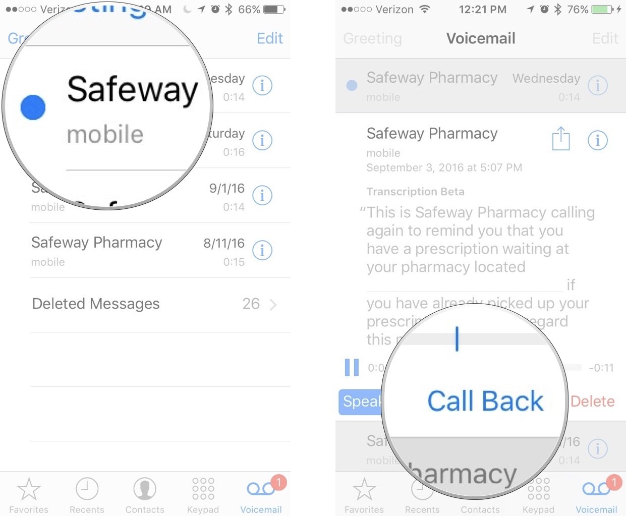 Call Back voicemail on iPhone