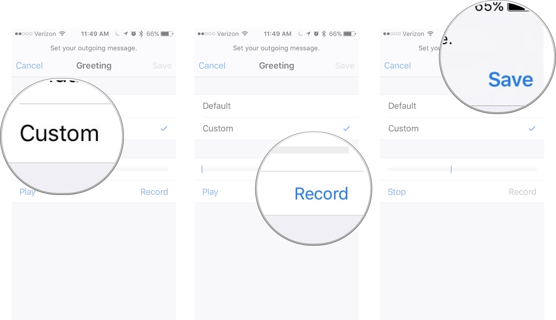 Recording a custom greeting for voicemail on iPhone