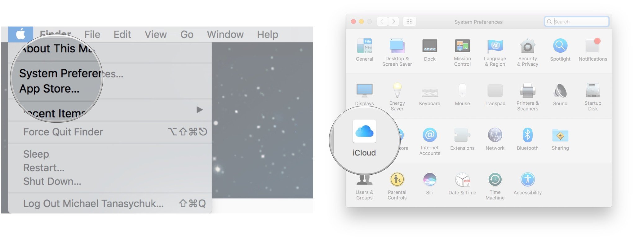 Click System Preferences, click iCloud
