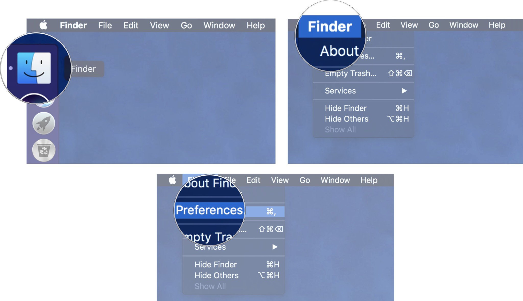 Launch finder, then click Preferences, 