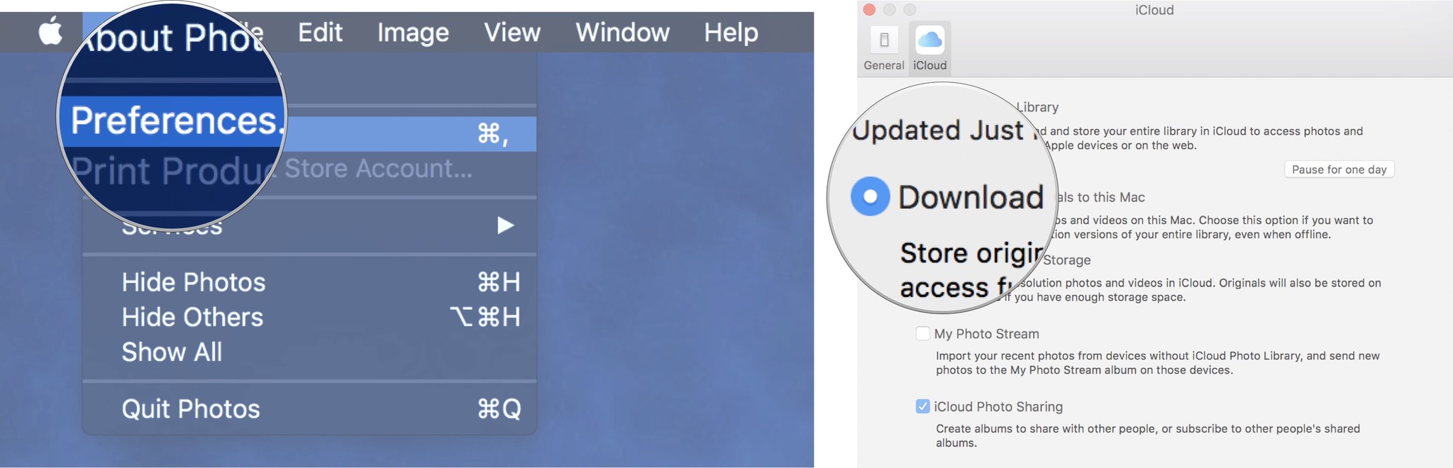 Select Preferences, then click Download to this Mac