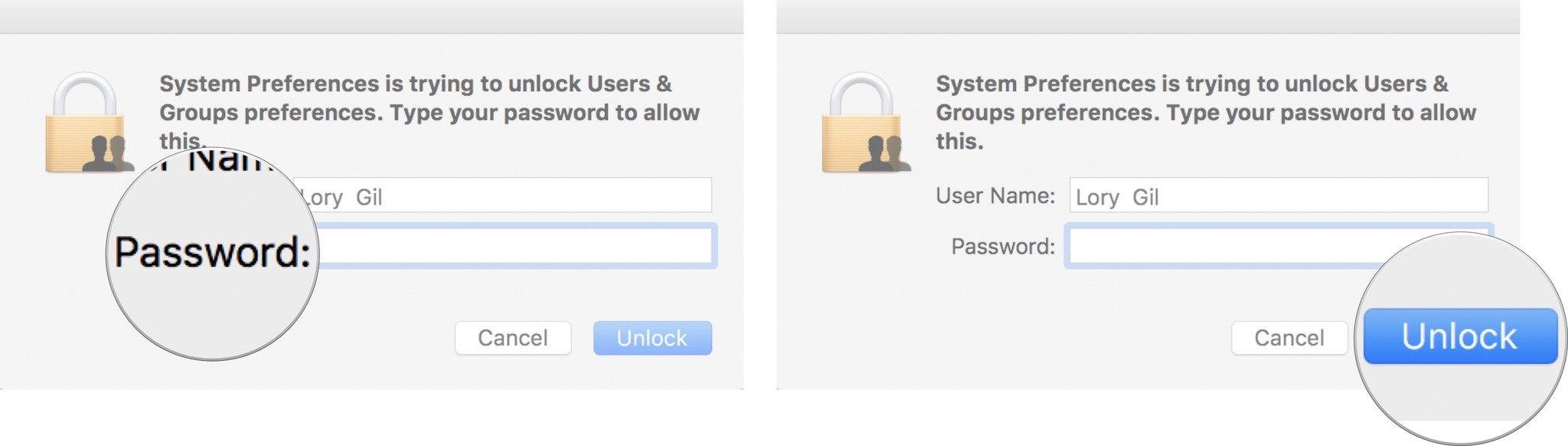 Enter admin password, then click Unlock