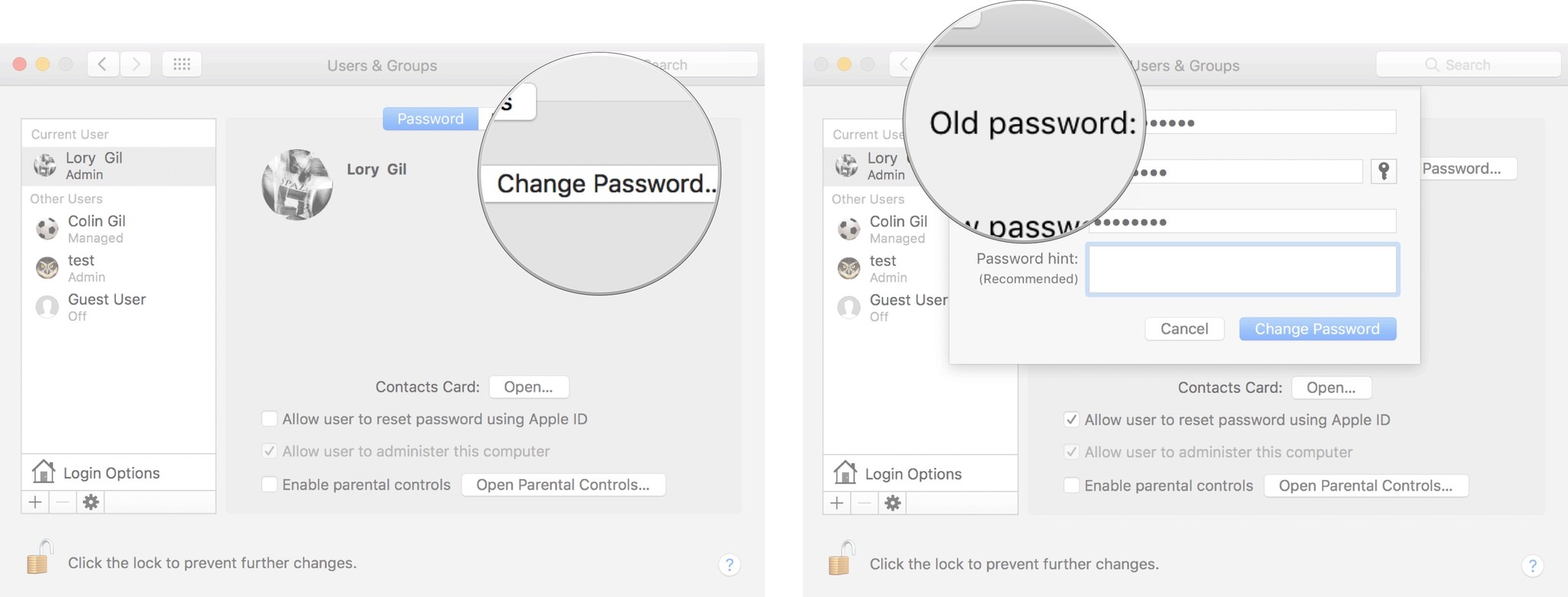 нажмите изменить пароль, затем введите свой старый пароль