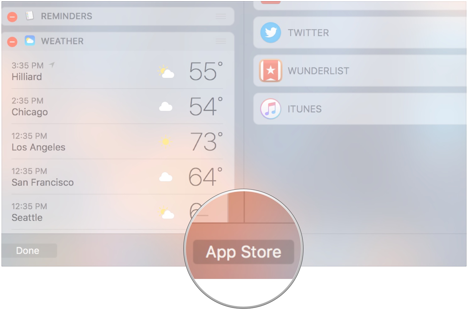 Нажмите App Store, чтобы увидеть больше виджетов.