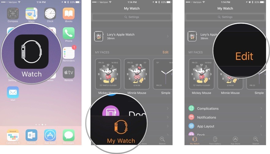 Open the Watch app, then tap My Watch, and then tap edit