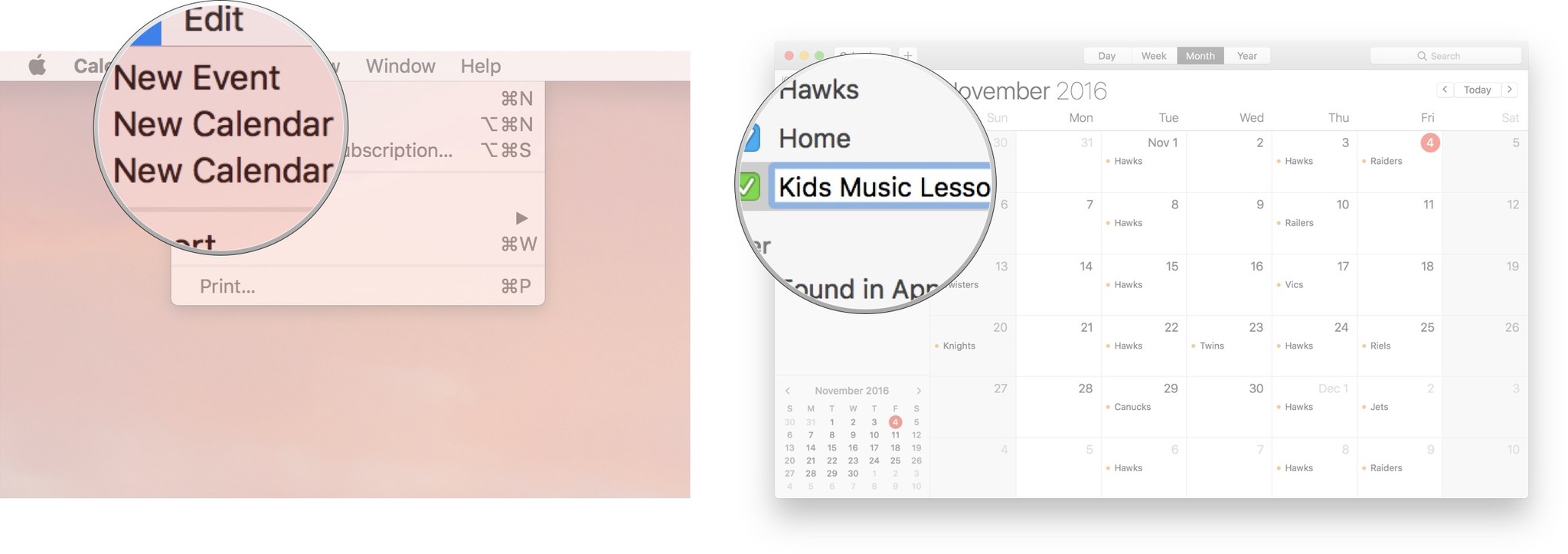 Click on New Calendar and then type in what you want to name it.
