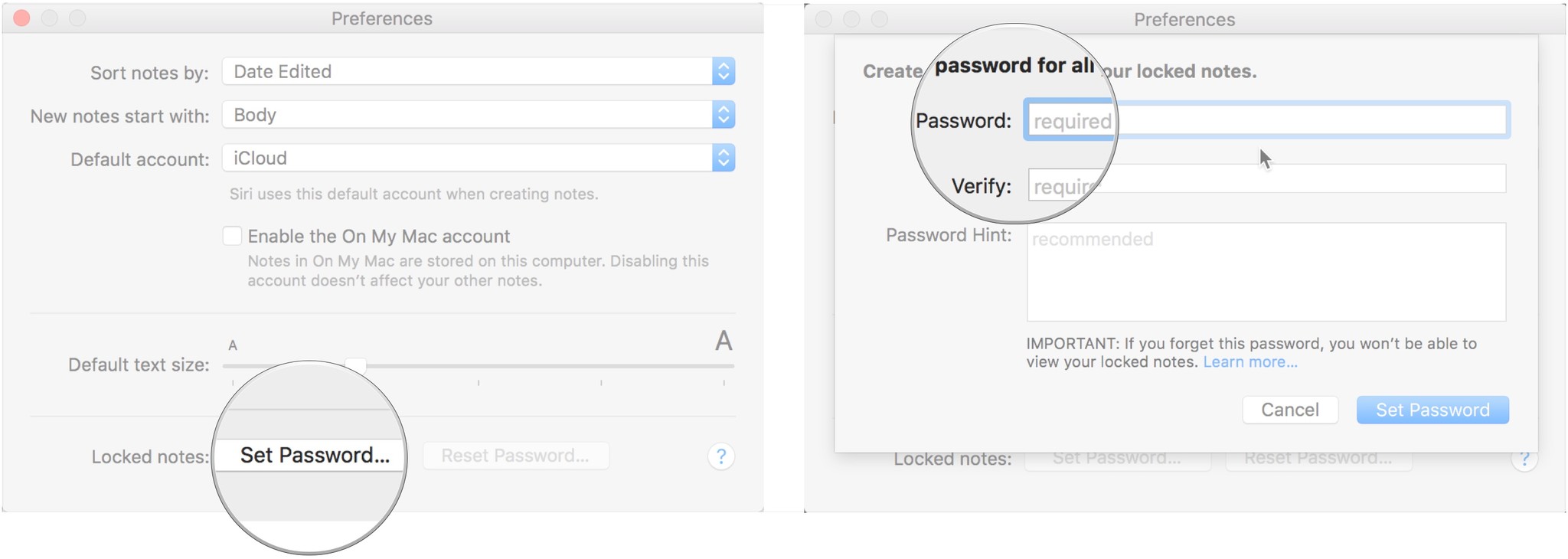 Нажмите Установить пароль, введите свой пароль