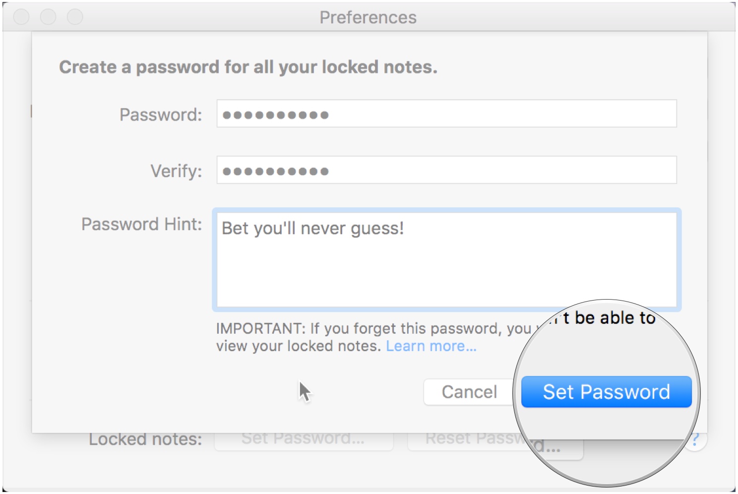 Нажмите Установить пароль.