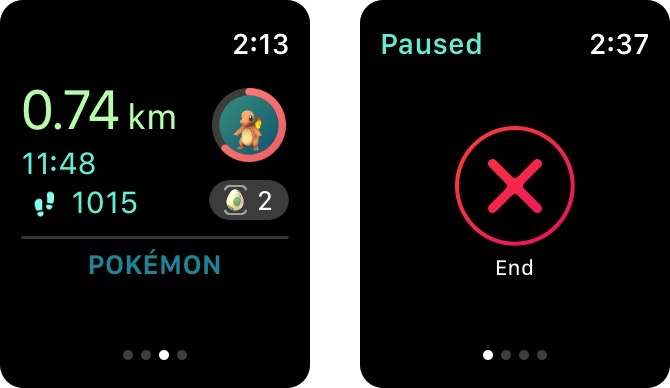 Pausing a workout in Pokemon Go on Apple Watch