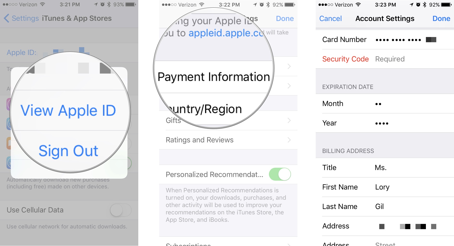 Коснитесь «Просмотреть Apple ID», затем коснитесь «Платежная информация» и измените платежную информацию.
