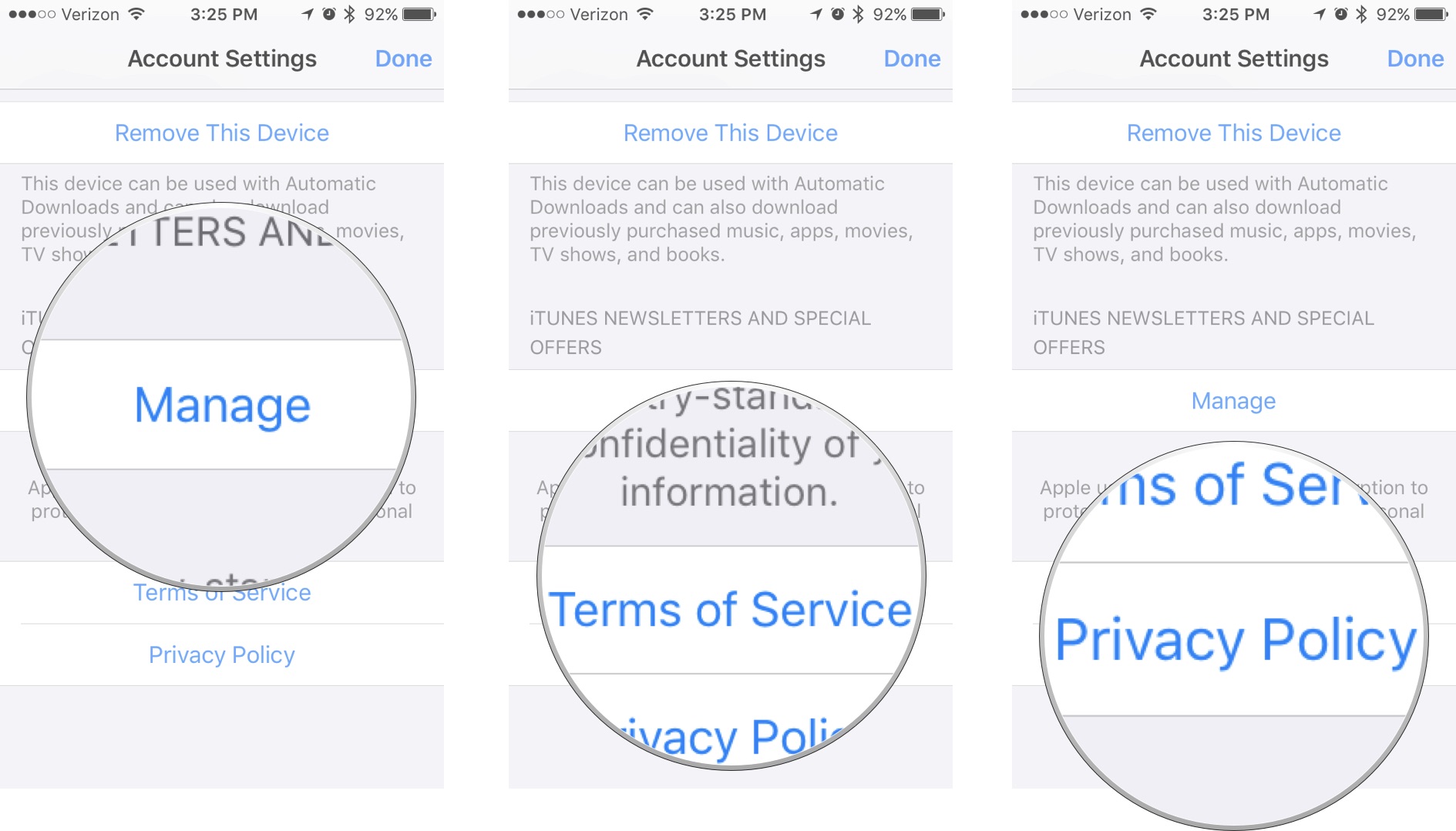 Tap Manage, Tap, Terms of Service, Tap Privacy Policy