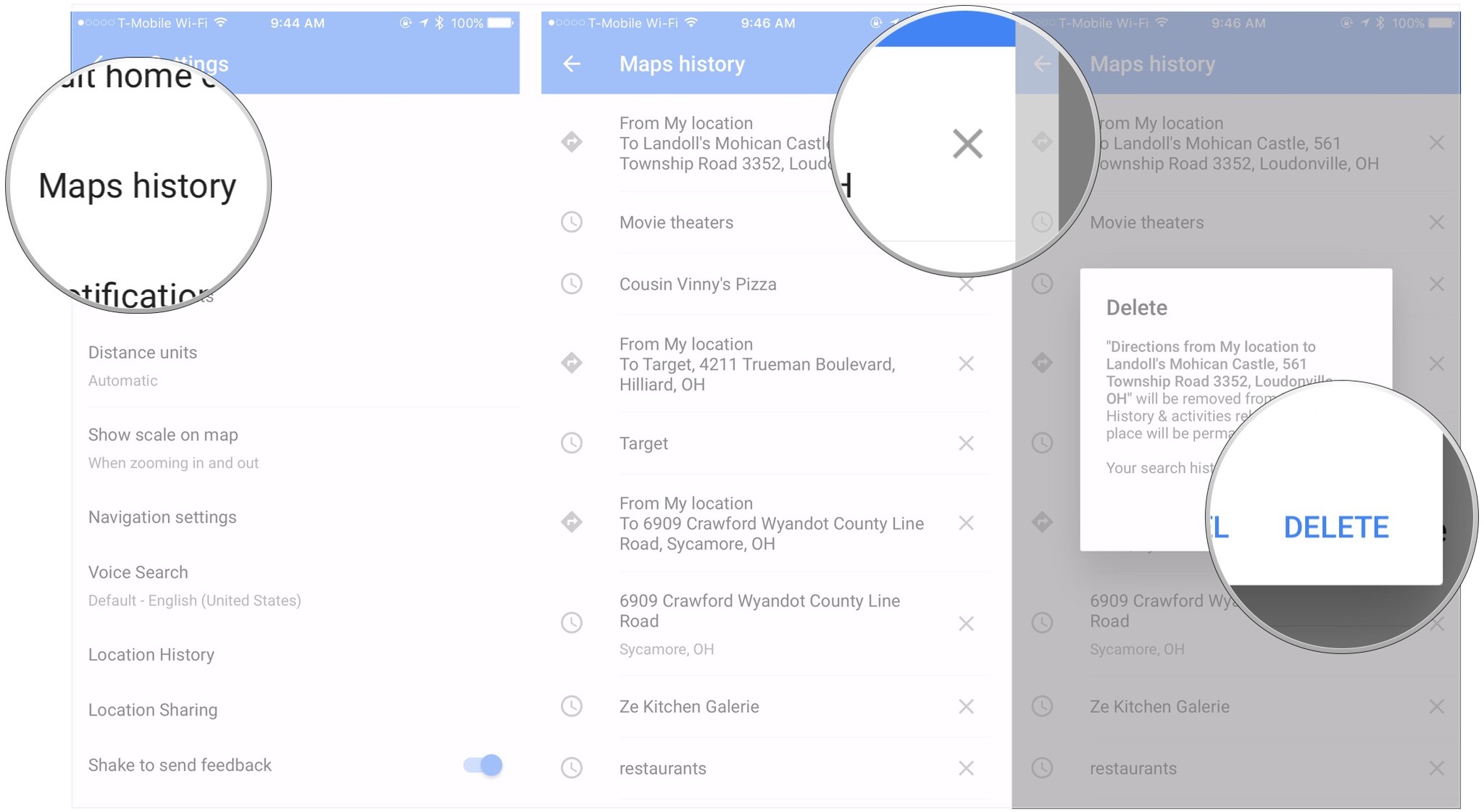 How to delete your search history and prior destinations