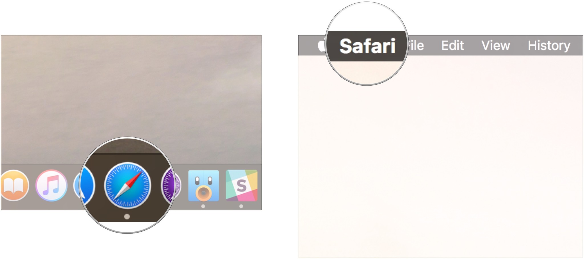 Open Safari, click Safari