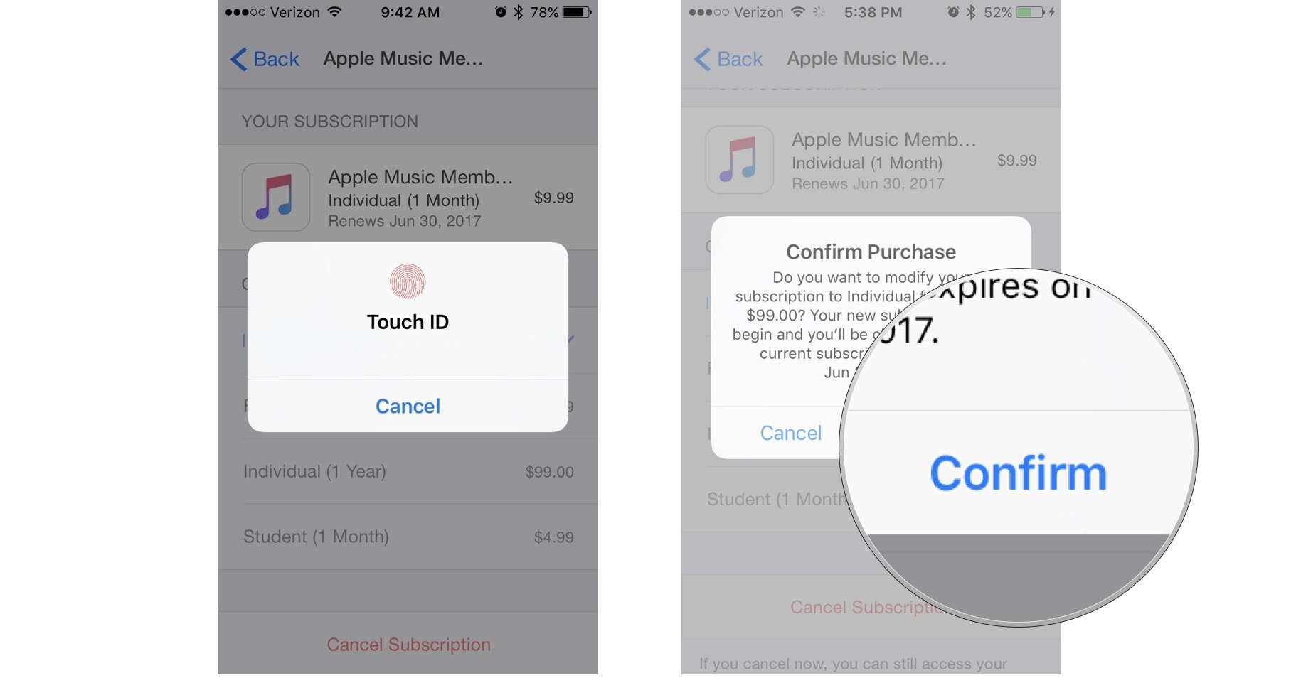 Enter your Apple ID or Touch ID, then tap Confirm