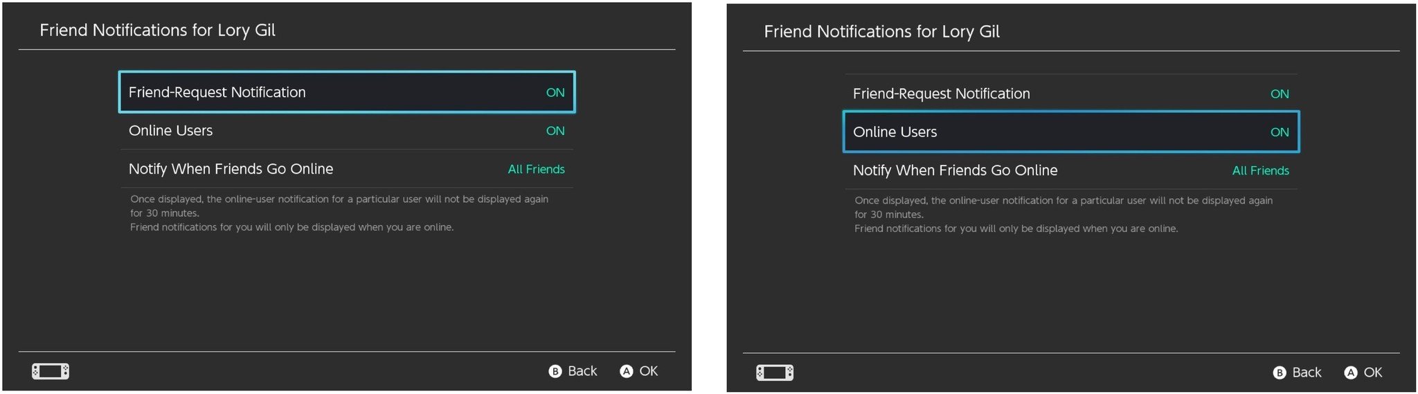 Select Friend-Request Notification, then select Online User
