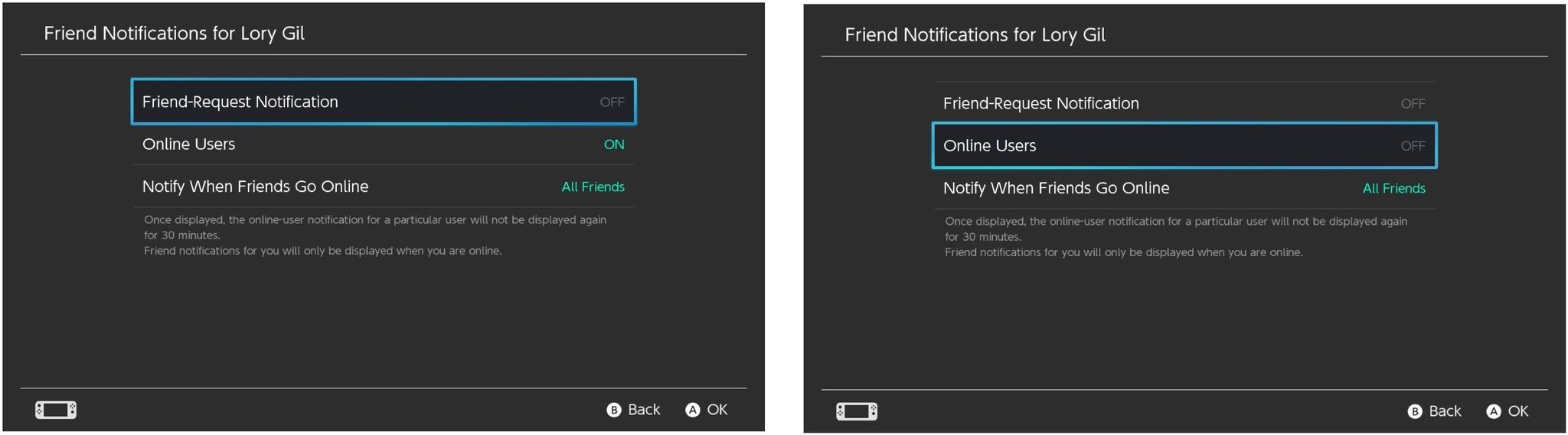Select Friend-Request Notification, then select Online Users
